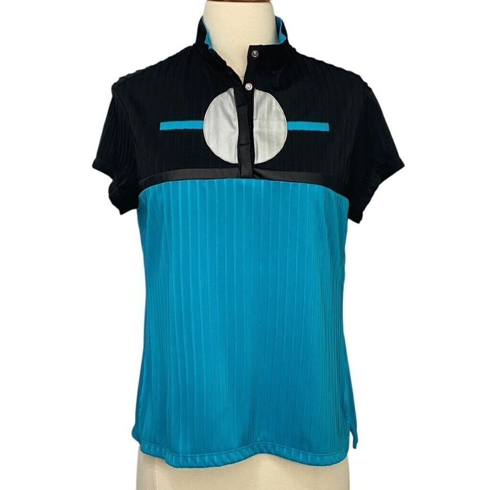 Jamie Sadock Golf Polo Shirt Size S Turquoise Black Abstract Artsy Pickleball